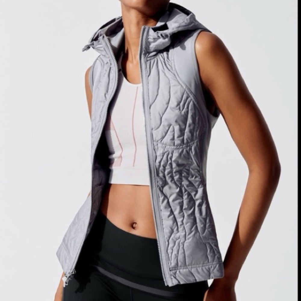adidas stella mccartney hooded run gilet vest quilted running light grey small
